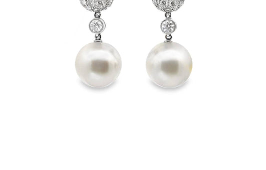 Octagon - Women's Pave Diamond And Pearl Drop Earrings