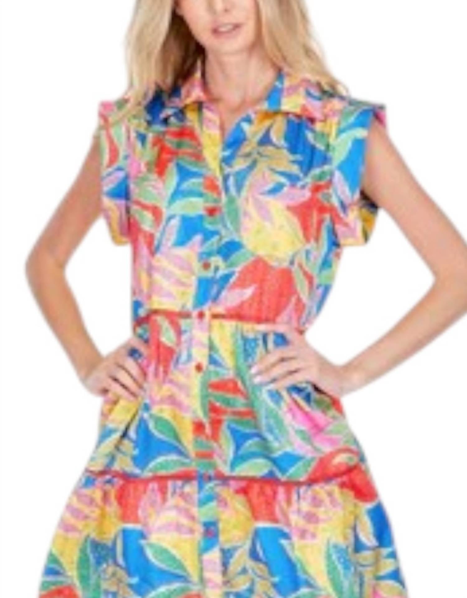 Joy Joy - Ferns Pocket Tiered Shirt Dress