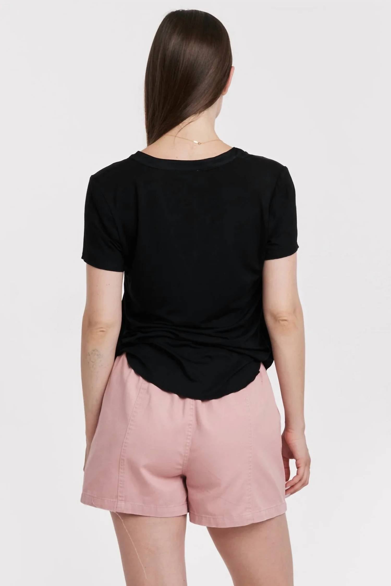 Another Love Lilo V-neck Top in black - women's t-shirt - alternate view