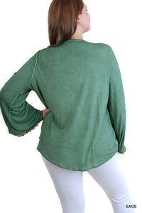Umgee - Drawstring Neckline Bell Sleeve Top