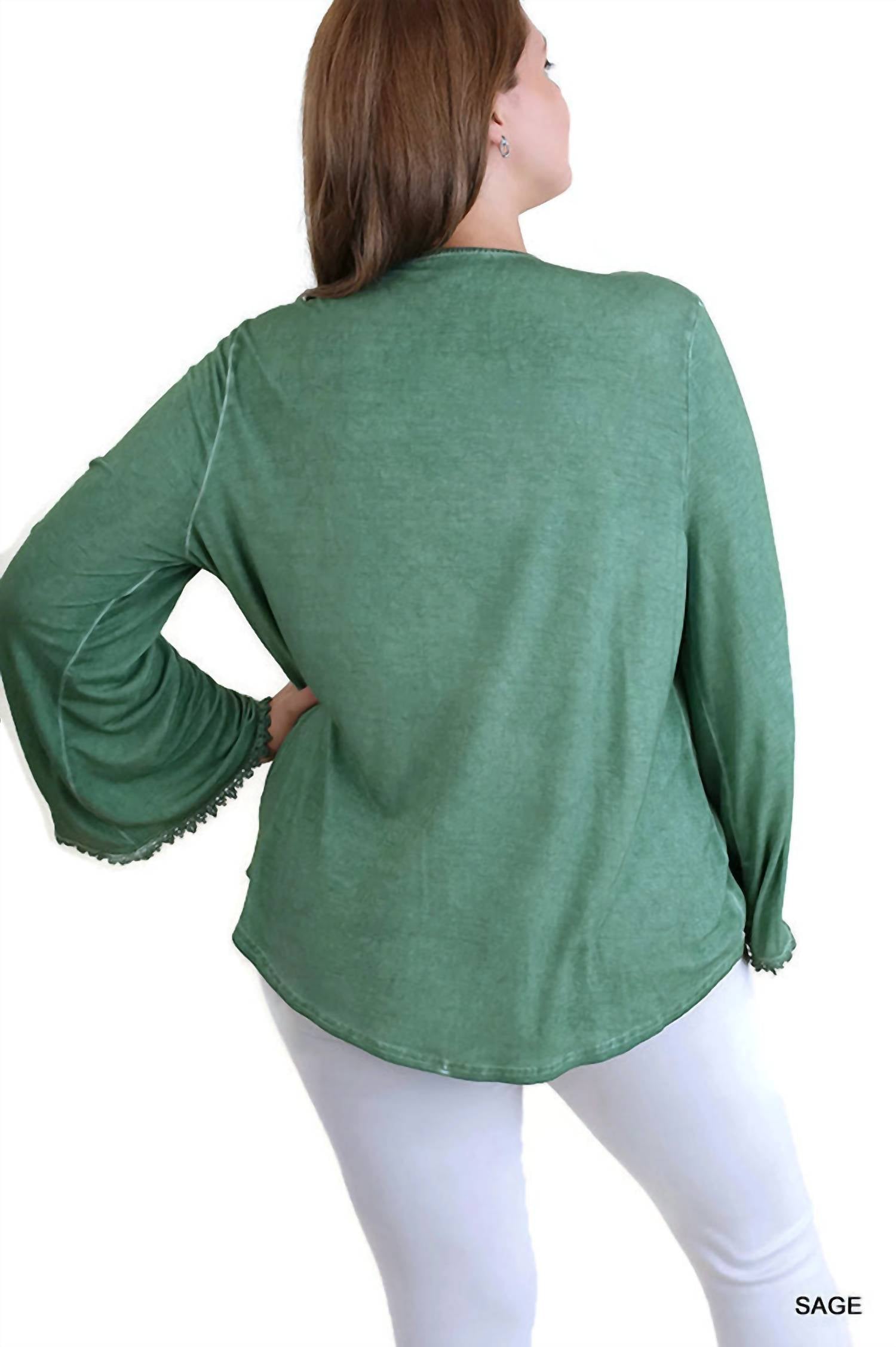 Umgee - Drawstring Neckline Bell Sleeve Top