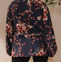 Oddi - Floral Print Balloon Sleeves Blouse - Plus
