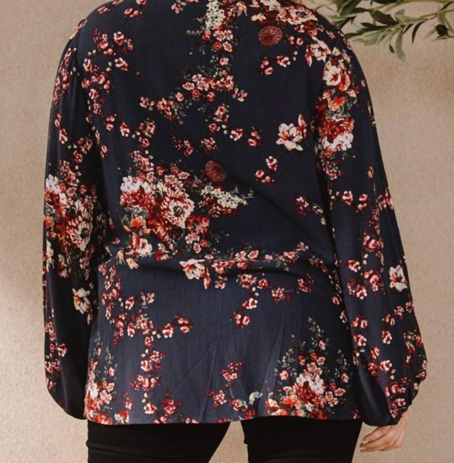 Oddi - Floral Print Balloon Sleeves Blouse - Plus