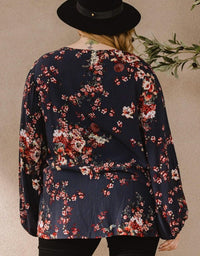 Oddi - Floral Print Balloon Sleeves Blouse - Plus