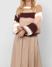 Sadie & Sage Butter Pecan Chunky Sweater in burgundy multi - women's sweater