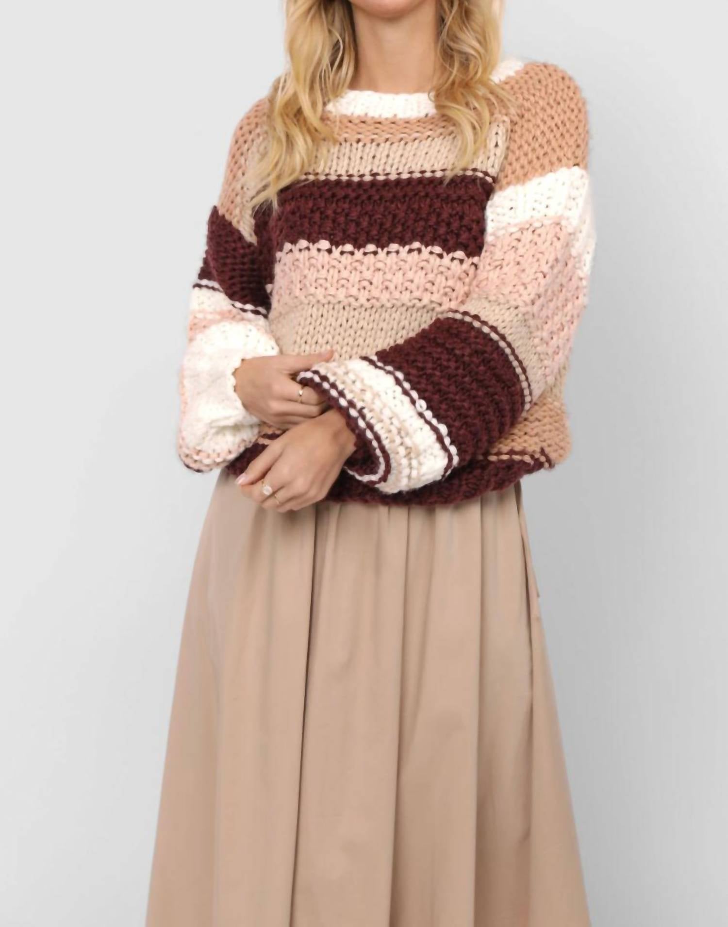 Sadie & Sage Butter Pecan Chunky Sweater in burgundy multi - women's sweater