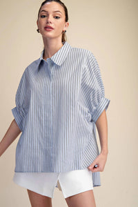 Glam - Collar Neck Short Kimono Sleeve Shirt
