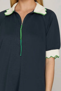 She + Sky - Short Sleeve Half Zip Dress