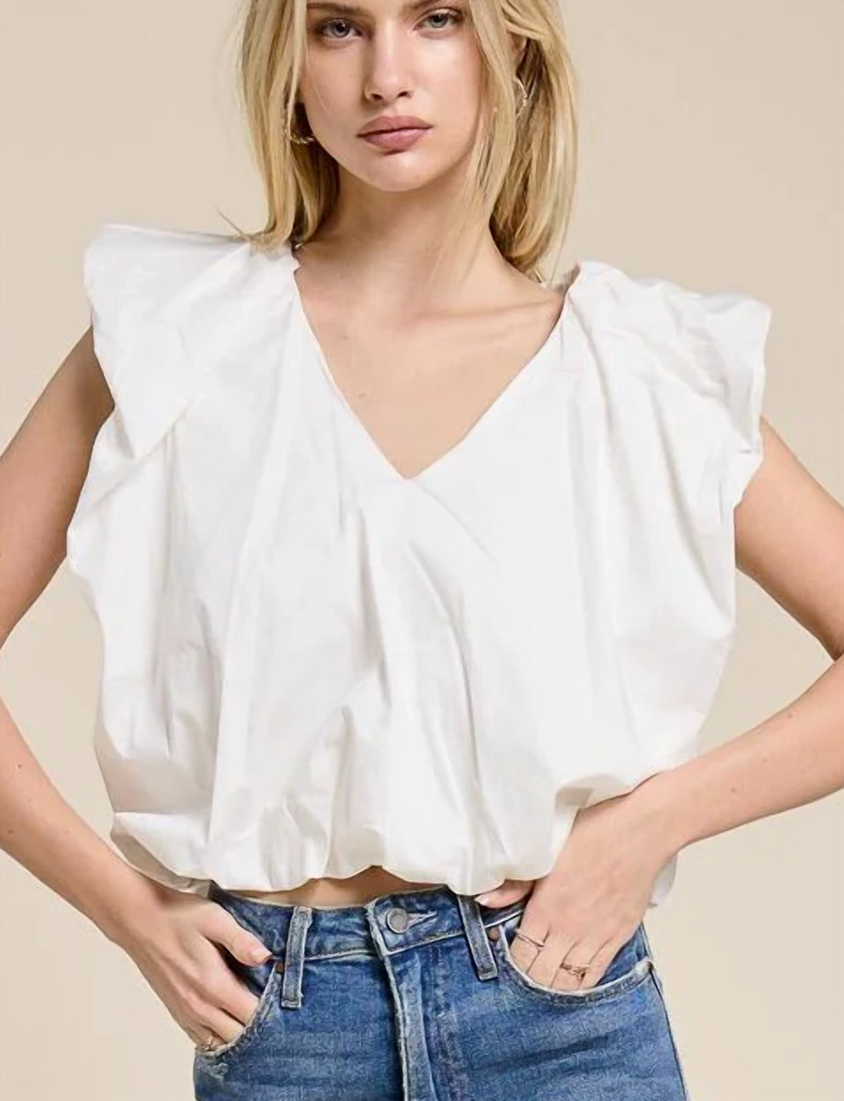 Kld. Signature - V-neck Flowy Bubble Hemmed Top