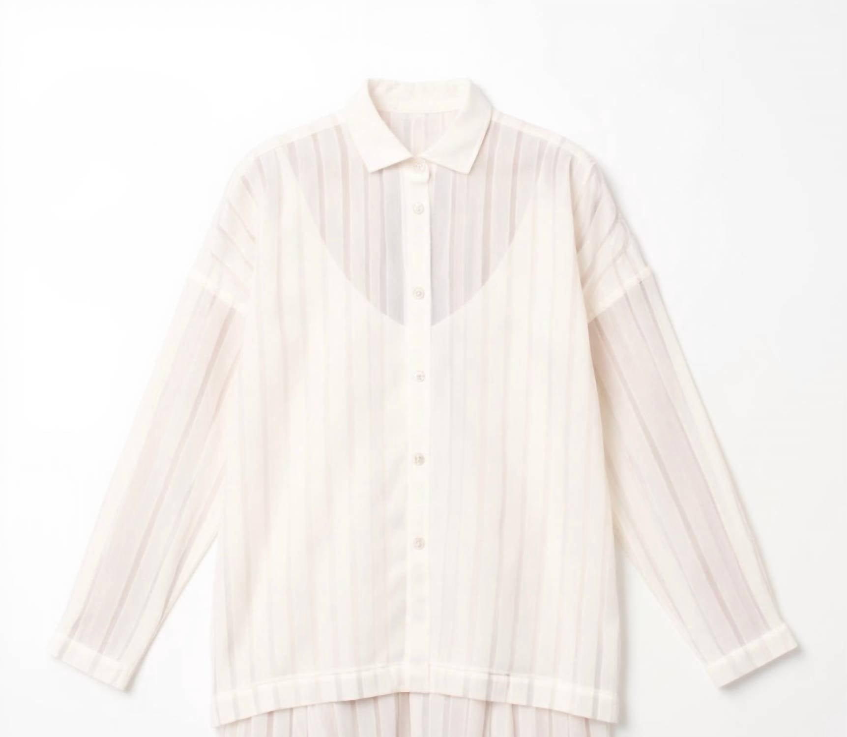 LAUREN MANOOGIAN Women's Lines Long Sleeve Shirt in white - women's long sleeve top