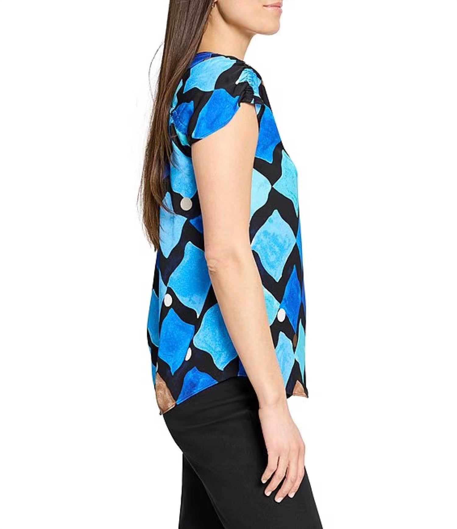 Nic + Zoe - Sea Glass Ruched Woven Top