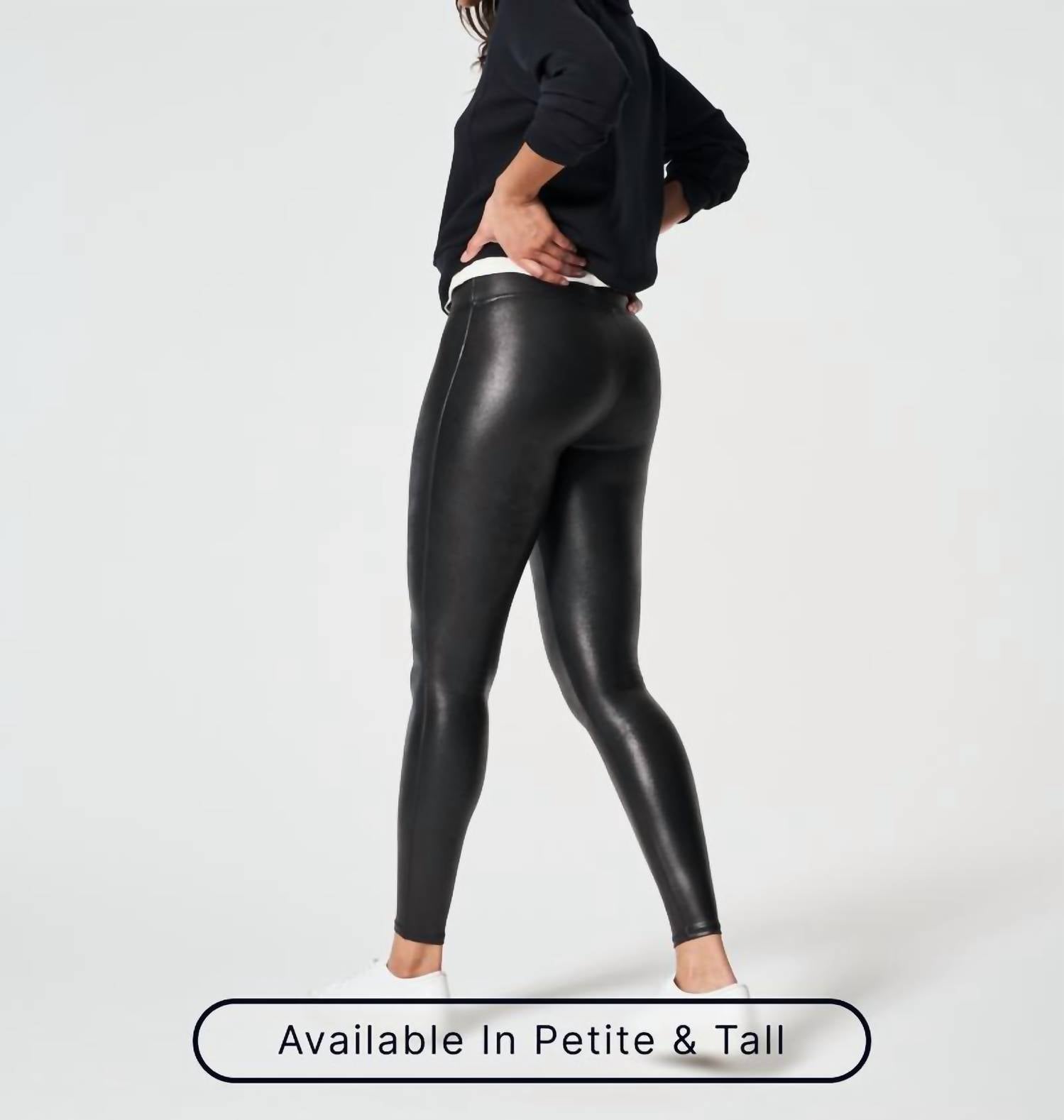 Spanx Faux Leather Leggings in very black - women's pants - detail view