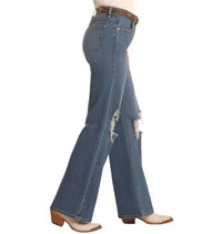 Rock & Roll Denim Vintage Distressed Relaxed Flare Jeans in blue - women's jeans - alternate view