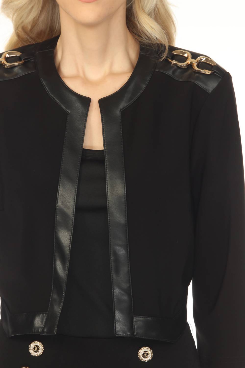Joseph Ribkoff - Faux Leather Trim Cropped Jacket