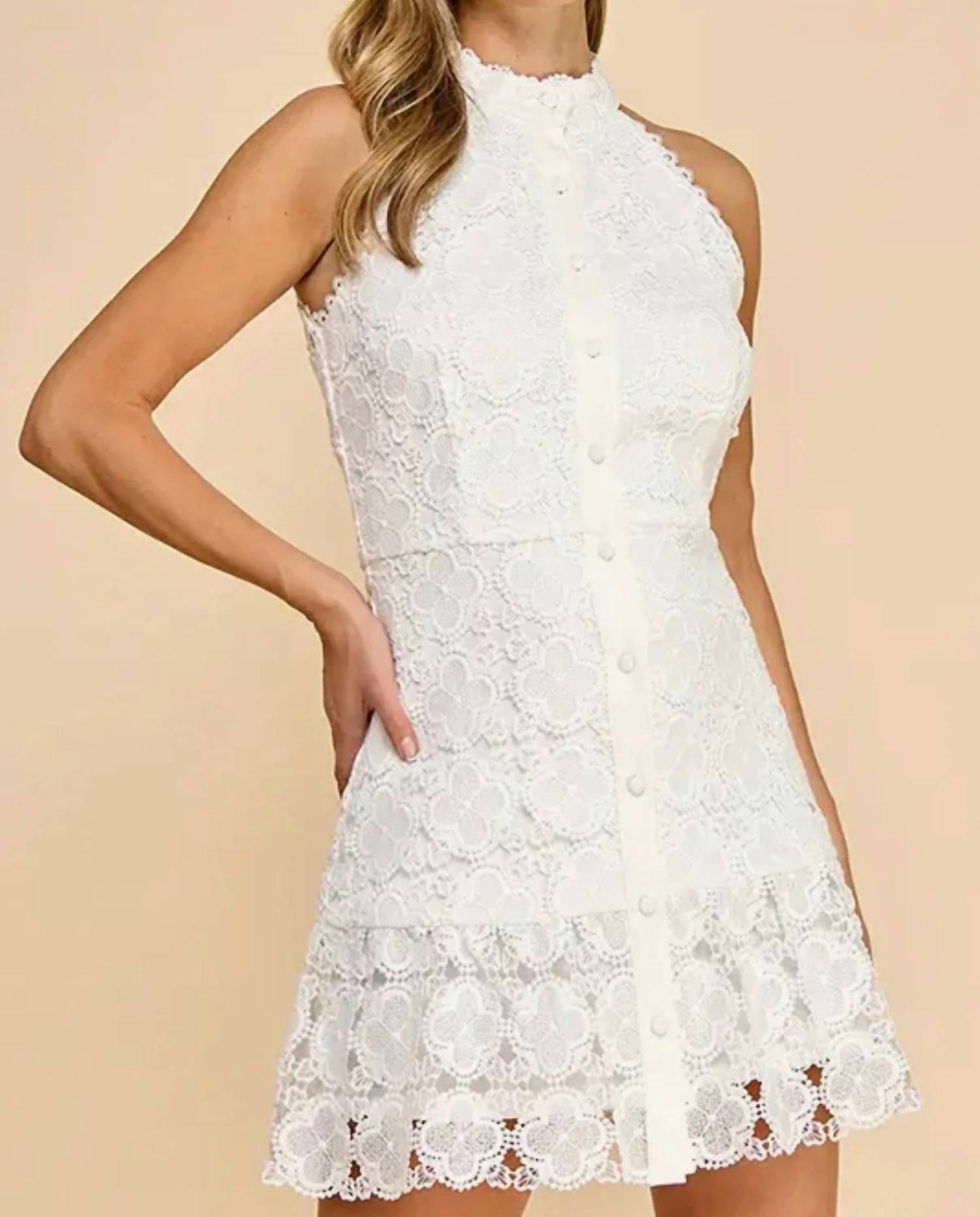 Baby Pink - Women's Sadie Floral High Neck Mini Dress