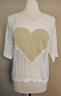 Charlie B - Women's Fishnet Sweater With Lurex Heart