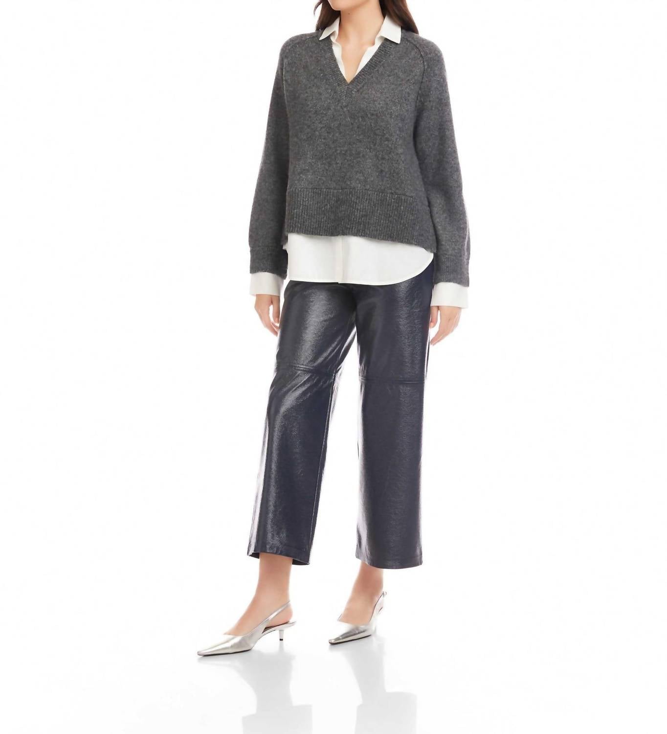 Fifteen Twenty Carrie Sweater in charcoal - women's sweater - alternate view