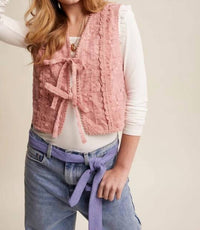Listicle - Embroidered Lace Tie-front Vest