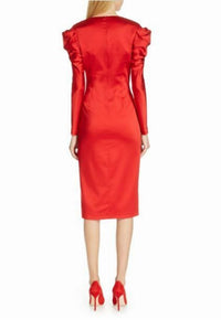 Jonathan Simkhai - Midi Puff Sleeve High Slit Satin Dress