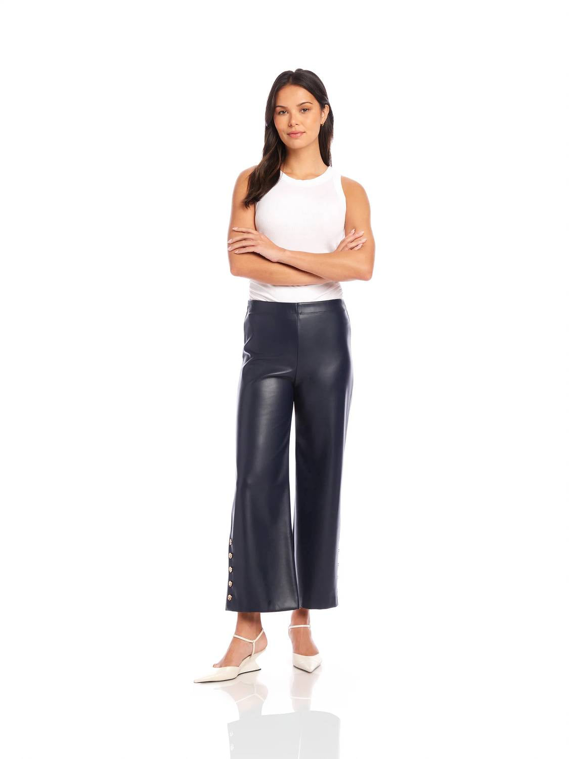 Fifteen Twenty - Faux Leather Button-Hem Pants