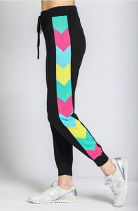 APNY Colorful Side Stripe Jogger in black multi - women's pants - detail view