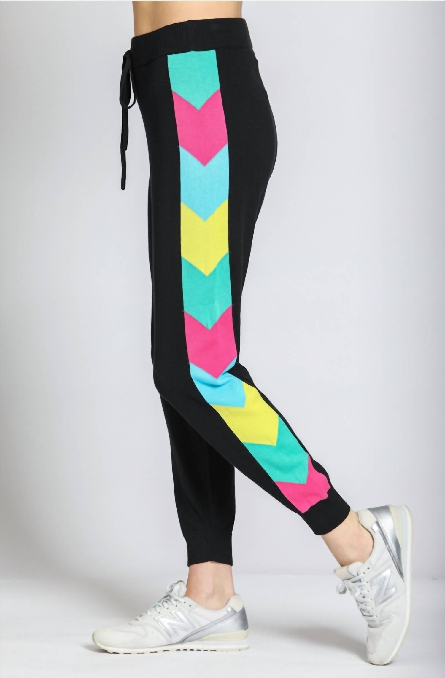 APNY Colorful Side Stripe Jogger in black multi - women's pants - detail view