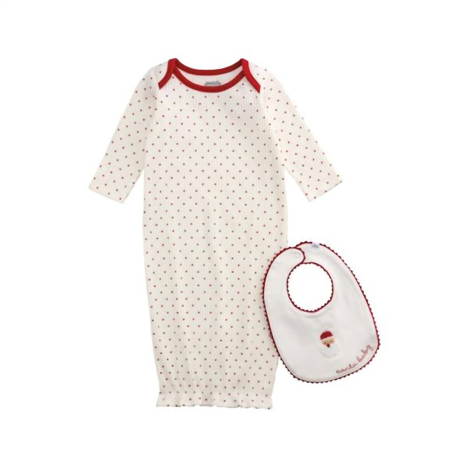 mudpie Kids Dot Santa Gown Bib Set in white - item