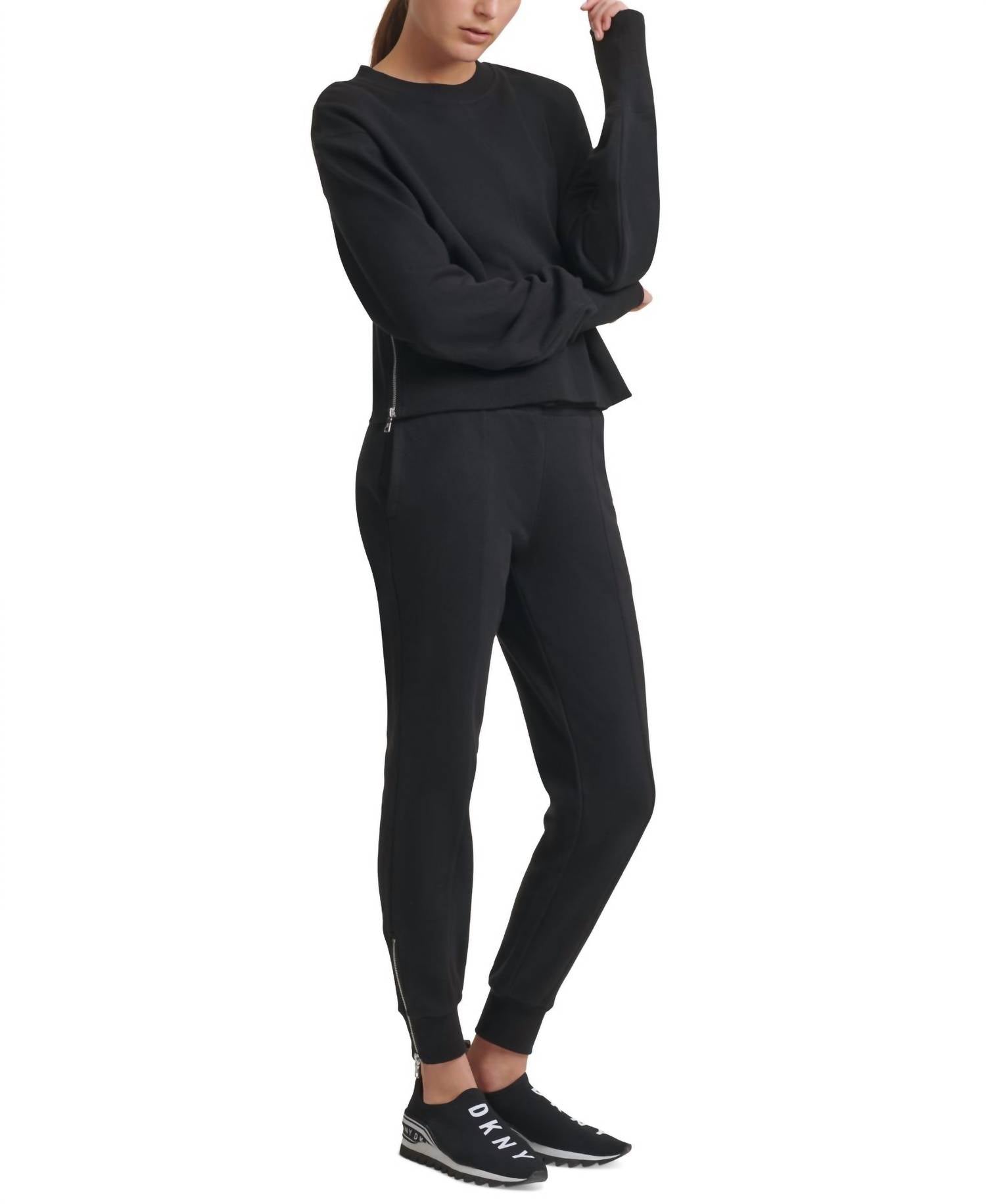Dkny - Fleece Cropped Crew Neck Pullover Sweatshirt