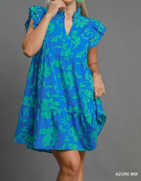 Umgee - Floral Print With Scalloped Edges Mini Dress - Plus