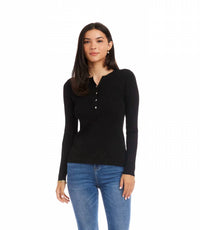 Karen Kane - Hana Henley Ribbed Crewneck Sweater