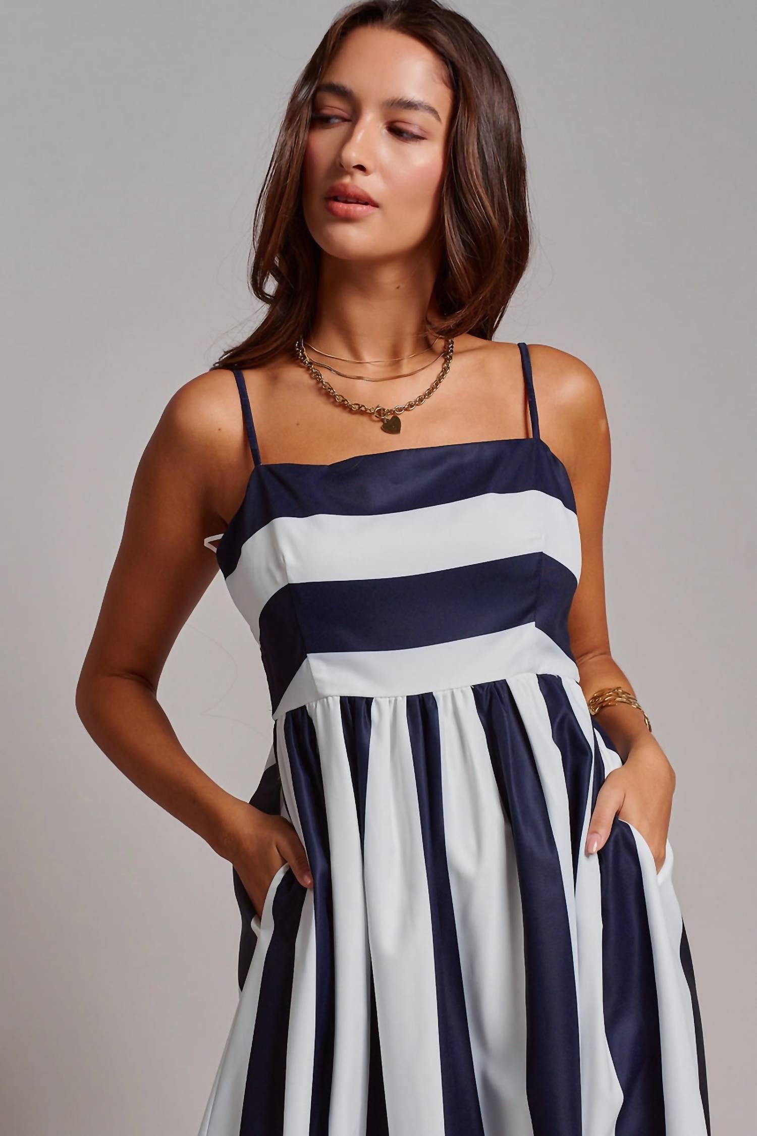 Urban Daizy - Vertical Stripe Smocked Back Maxi Dress