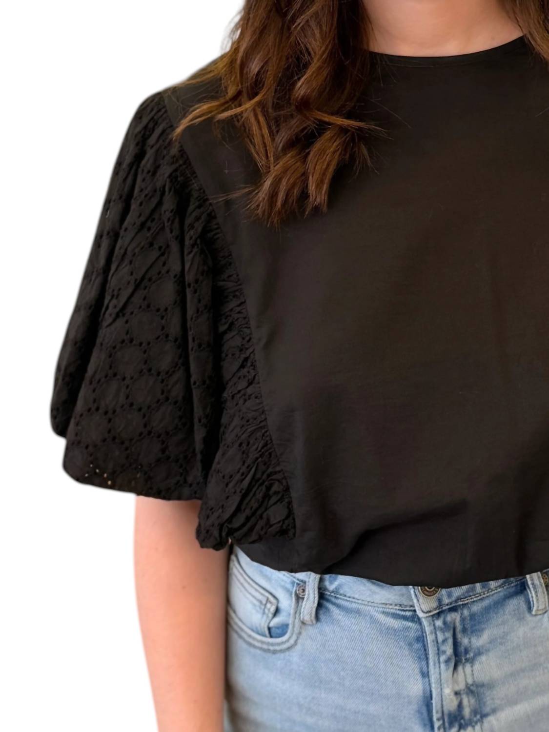 Frnch - Midnight Charm Eyelet Sleeve Top