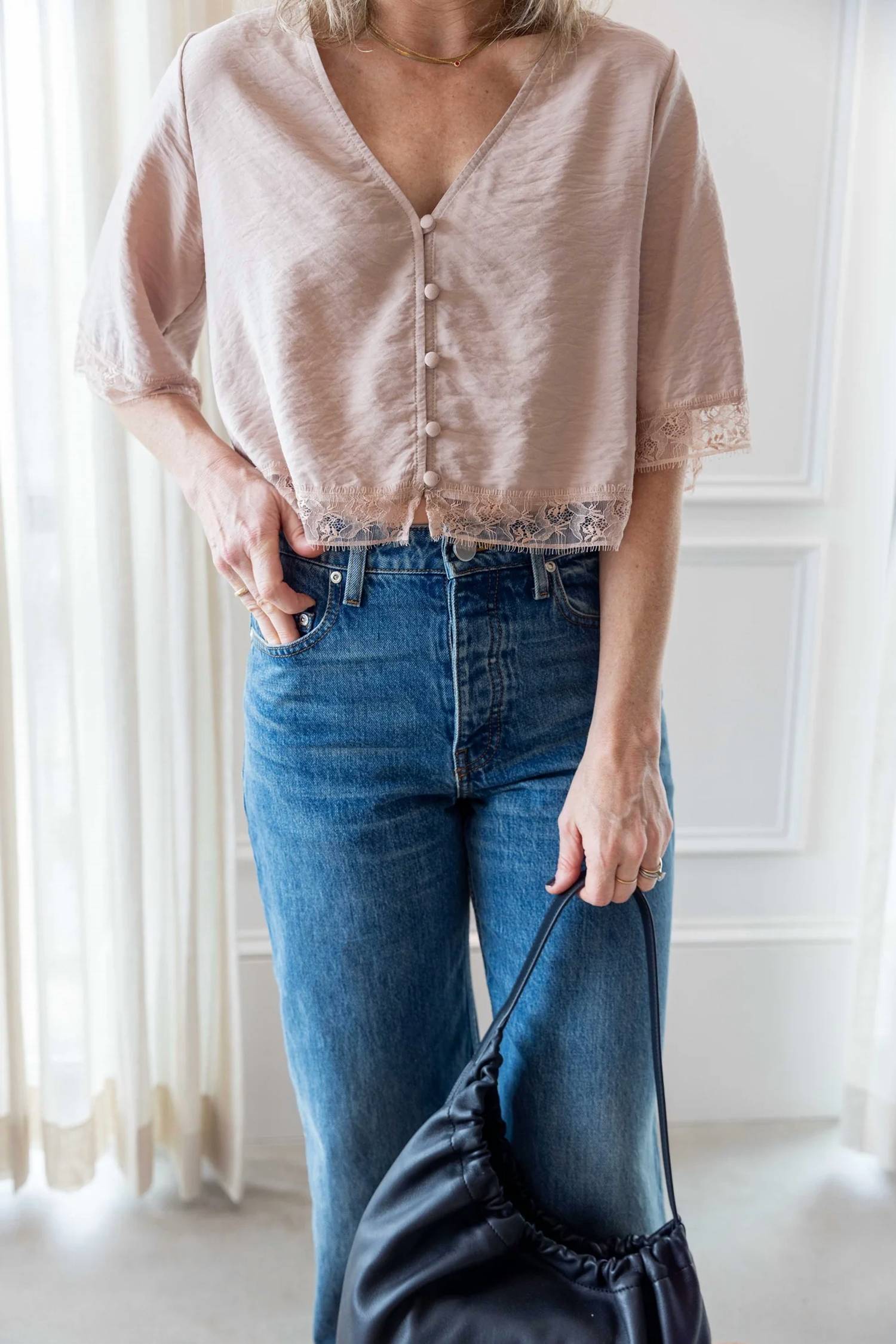 Sablyn - Simone Short Sleeve Button Down Top With Lace
