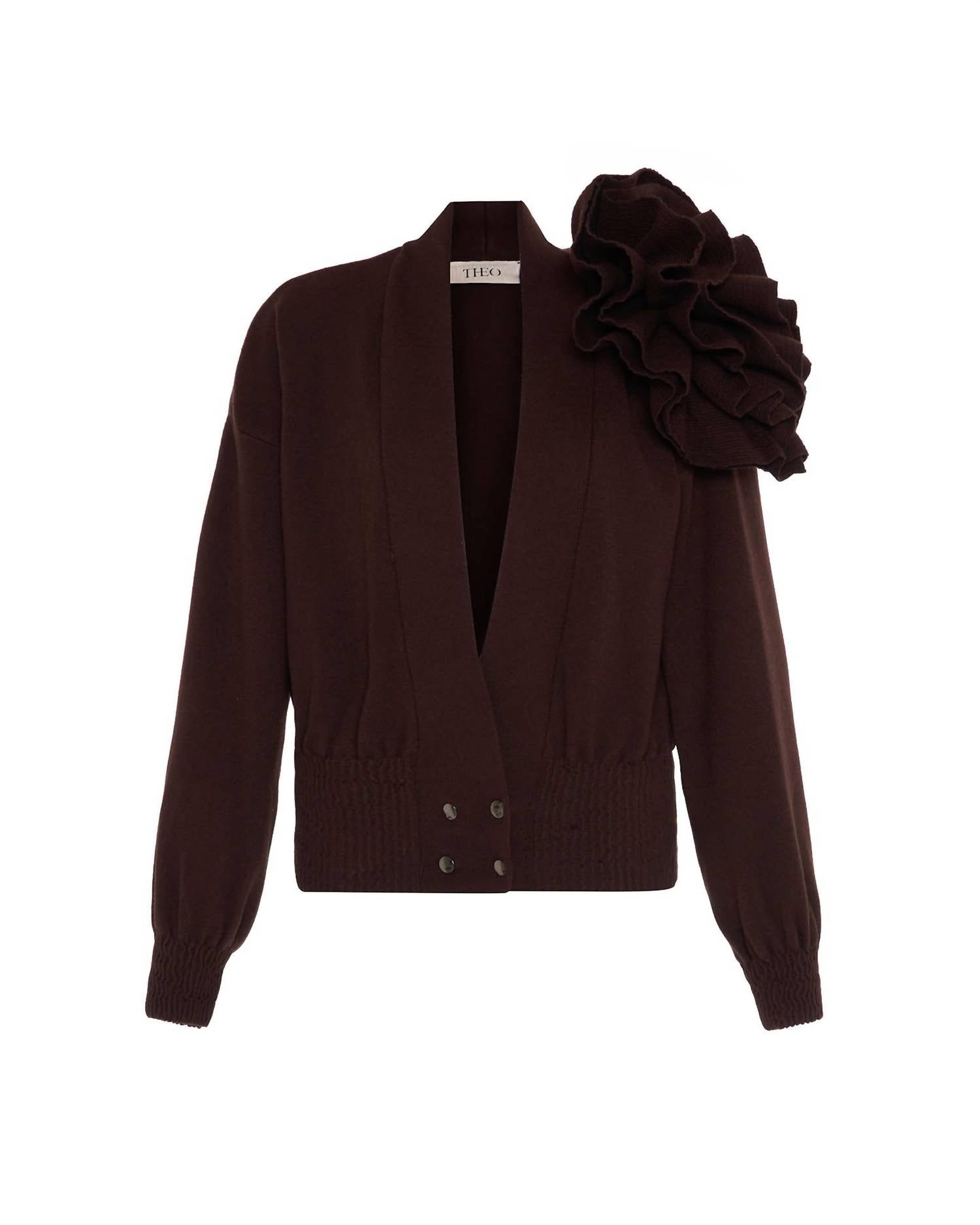 Theo The Label - Women's Nomia Ribbed Waist Rosette Cardigan