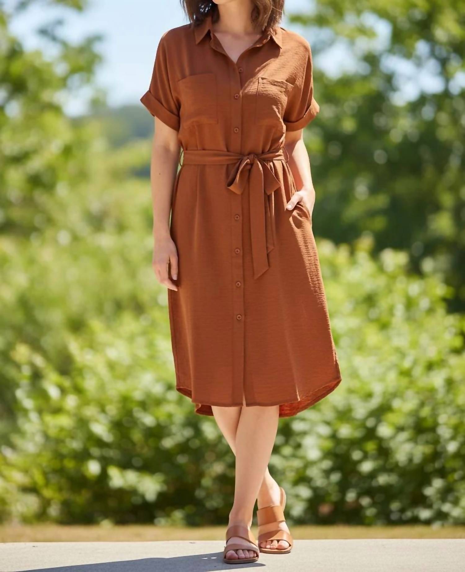 She + Sky - Women's Drop Shoulder Button Up Woven Shirt Dress