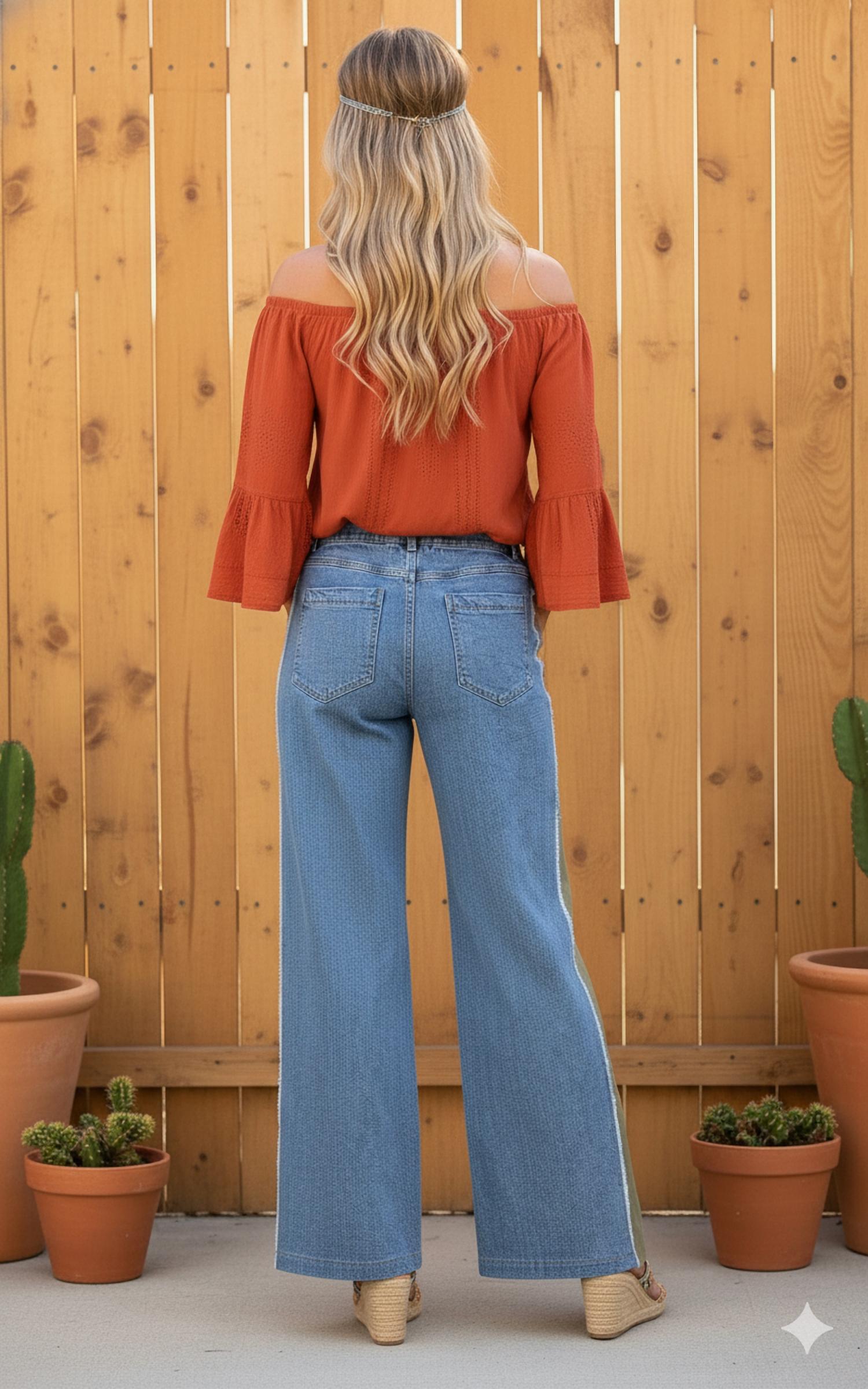 Little Secret Of Mine - Boho Elastic Waist Pocket Contrast Wide-leg Pants