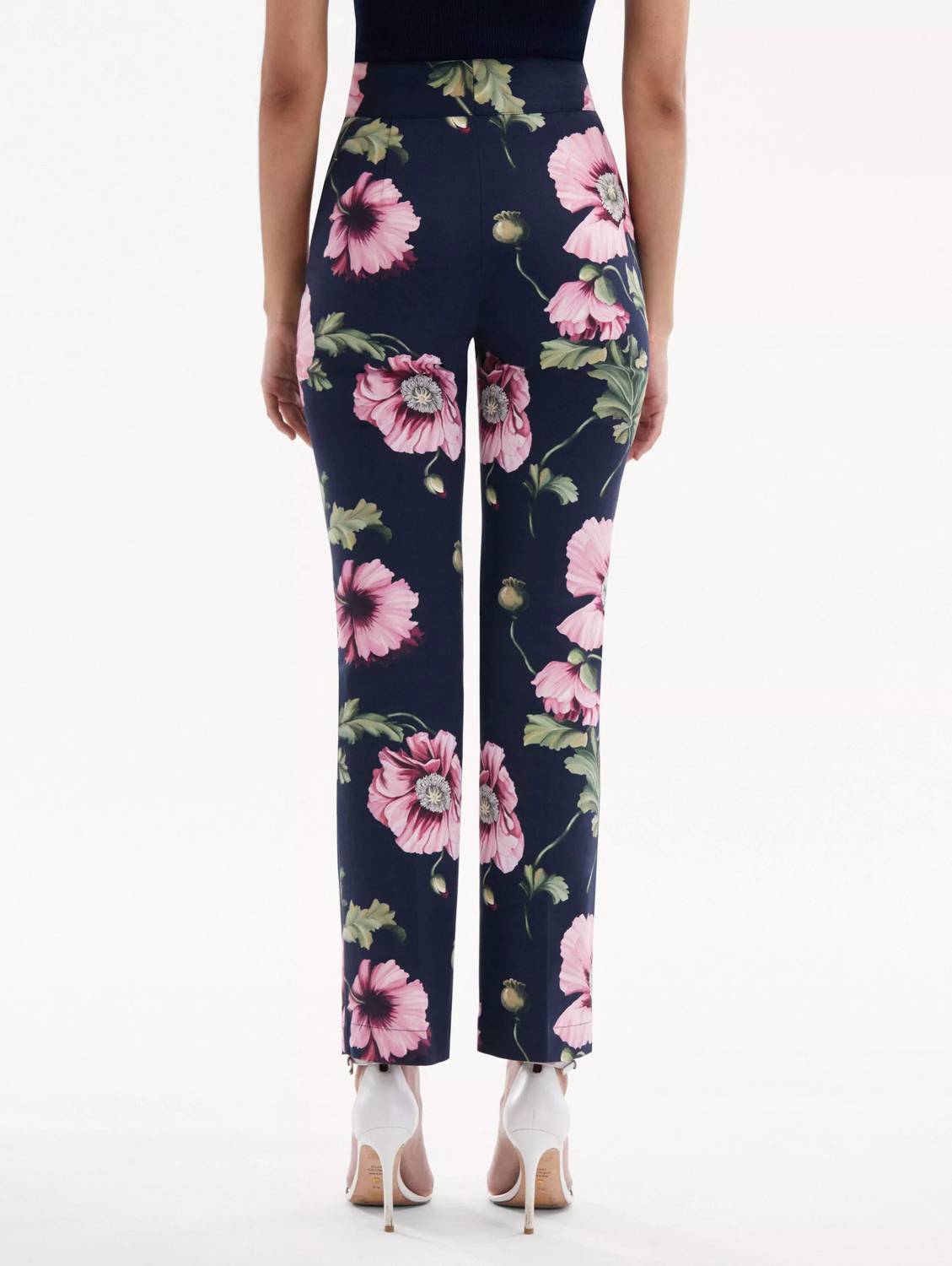 Oscar De La Renta - Zip Front Flare Leg Poppies Cotton Twill Pant