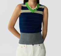 Guest In Residence Collegiate Stripe Vest in residence collegiate stripe vest in navy combo - women's tank top