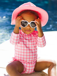 Rufflebutts - Gingham Long Sleeve One Piece Ruffle Rash Guard Swimsuit