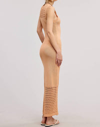 Mimosa Boho Crochet Macrame Mesh Midi Knit Dress in mimosa - women's dress - view 4