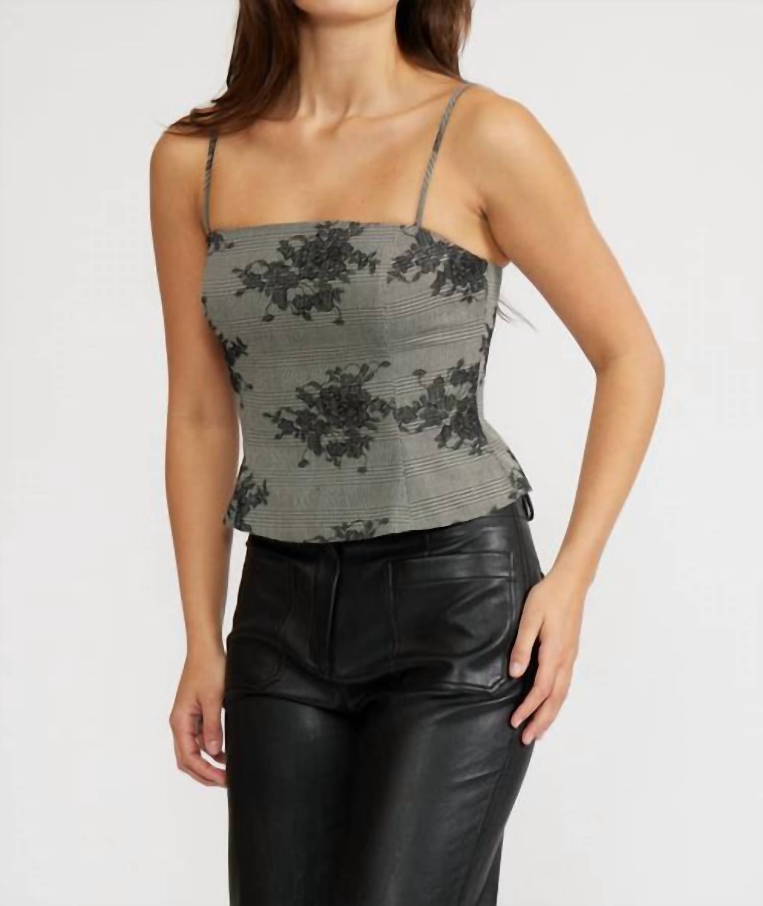 LUCY PARIS Maria Embroidered Top in grey - women's shirt - alternate view