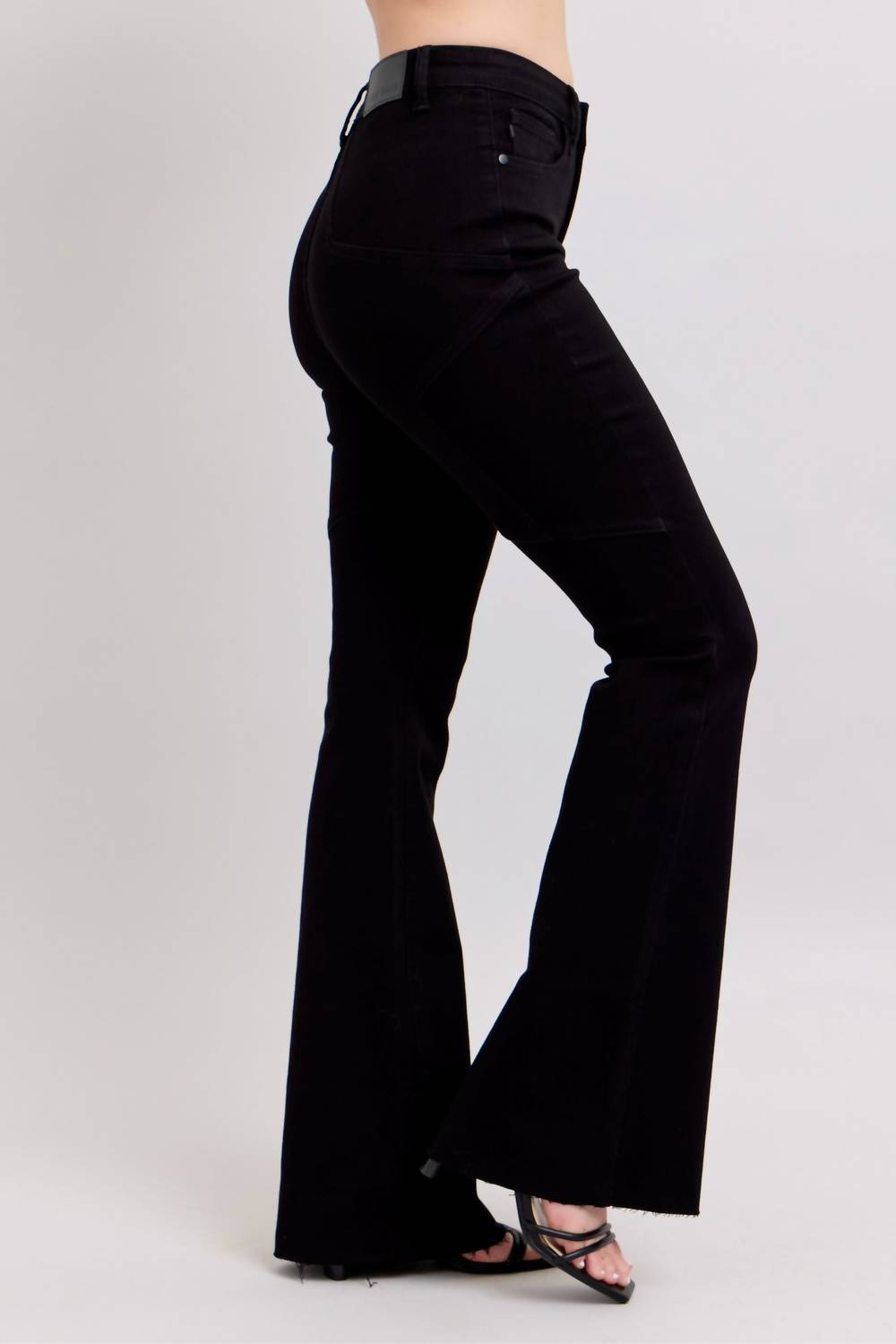 Judy Blue High Waist Star Seam Detail Flare Jeans in black - women's jeans - detail view