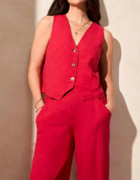 Tribal - Linen Blend Button Front Vest