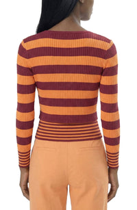 Area Stars Women's Striped Long Sleeve Knit Top in berry peach - women's cardigan - alternate view