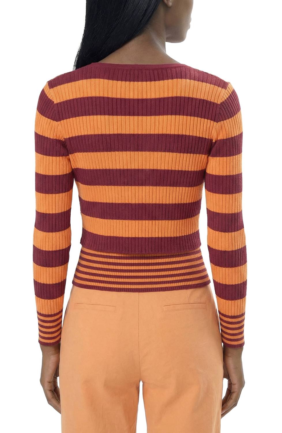 Area Stars Women's Striped Long Sleeve Knit Top in berry peach - women's cardigan - alternate view