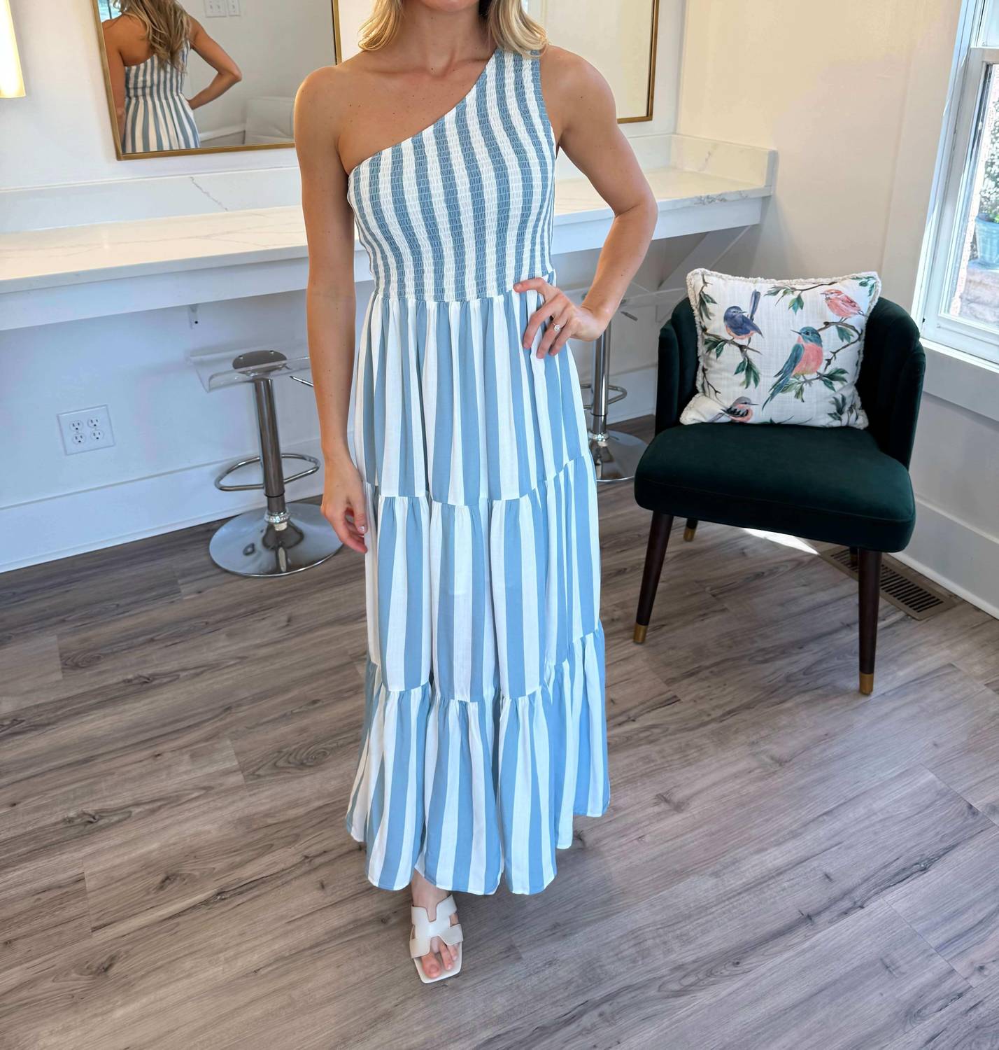Sugar + Lips - Emerly Stripe One Shoulder Dress