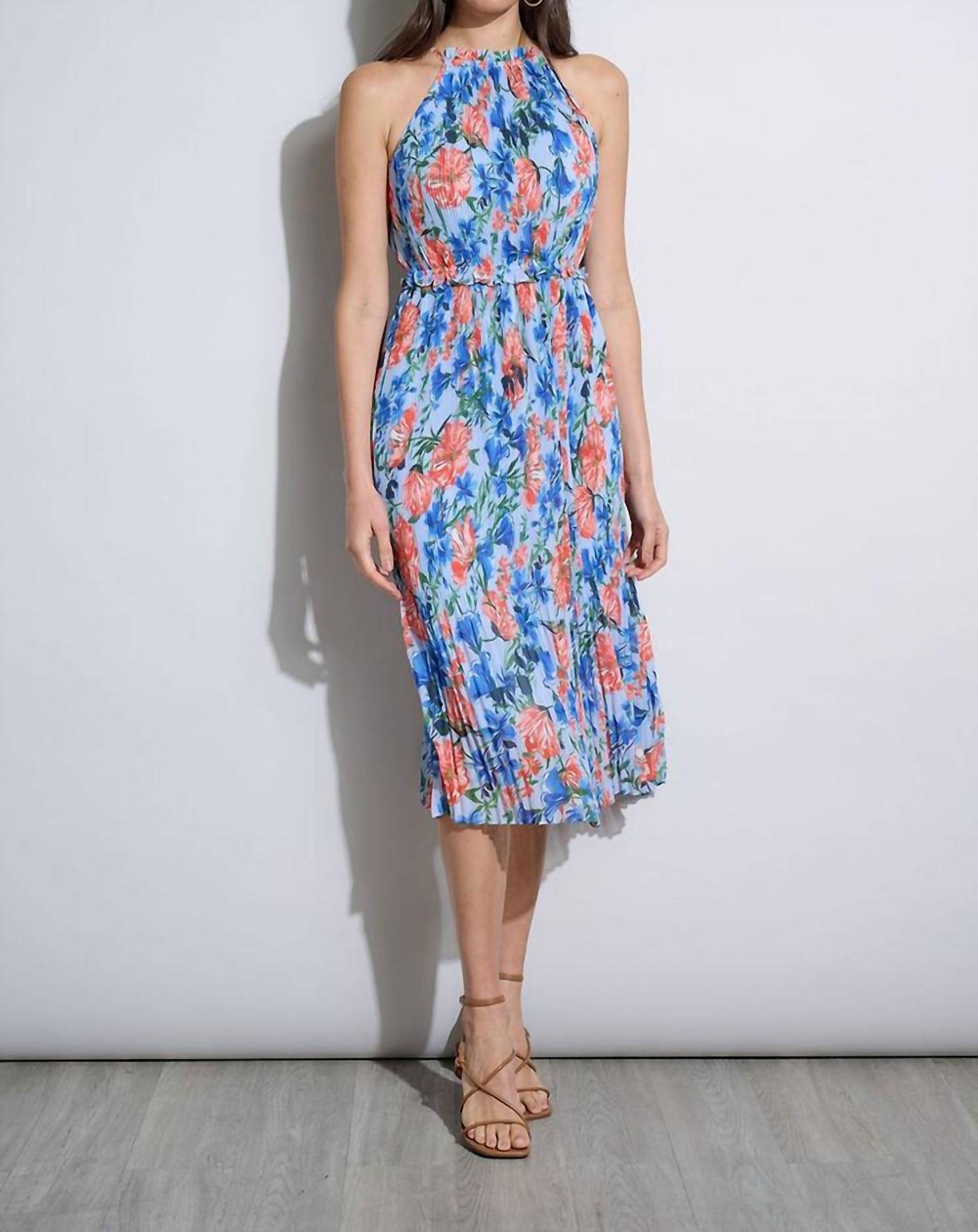 Elie Tahari - Floral Halter Pleated Midi Dress
