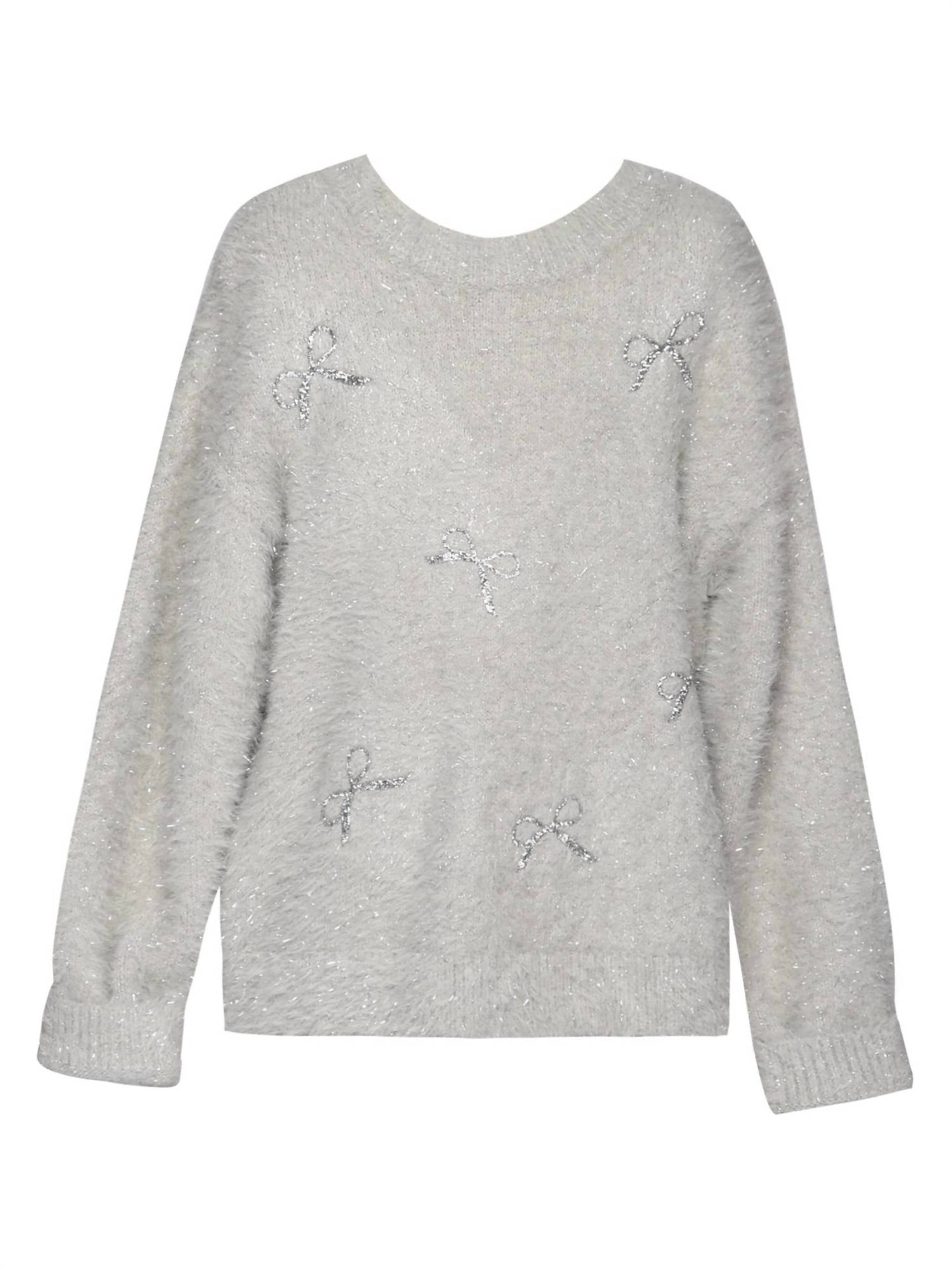 G.B.Y.M. - Girl's Fuzzy Metallic Sweater With Sequin Bows