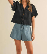 &Merci - Tie Front Collard Lace Top
