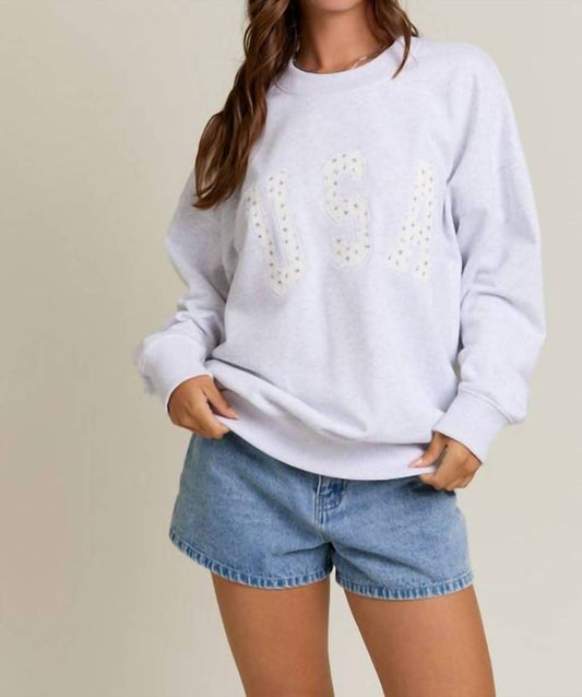 Le Lis - "USA " Contrast Ditsy Graphic Oversized Sweatshirt